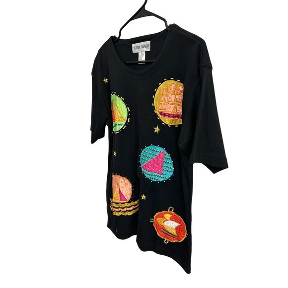 Vintage Victoria Harbour Black Short Sleeve T Shirt Embroidered Nautical Sz S - Picture 3 of 9